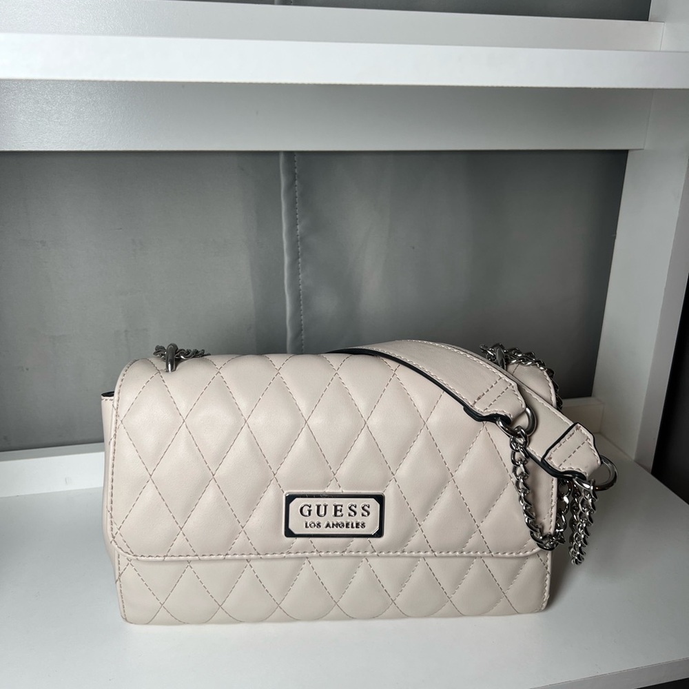 GUESS Quilted Cream Shoulder Bag